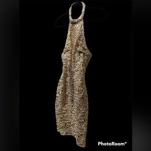 Gold Sequin Swirl Pattern Sheath Dress